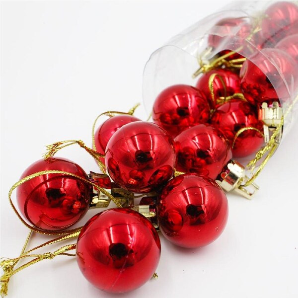 RED 25mm Christmas Baubles Gloss 18 pack