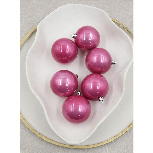 Rose Pink Christmas Baubles 70mm Pearl 6 Pack