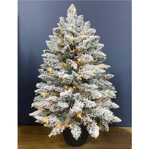 Bavarian Snow Flocked Fir 3ft /90cm Pre Lit Christmas Tree