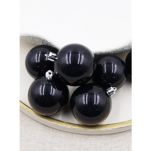 Black Christmas Baubles 70mm Pearl 6 Pack