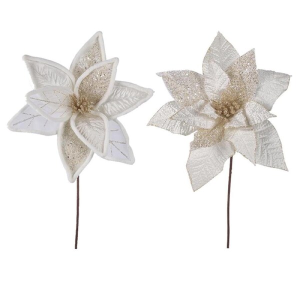 Ivory Poinsettia Flower Pick 30cm 2 Pack