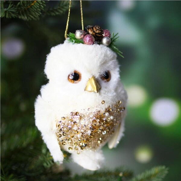18cm White Owl Christmas Tree Ornament