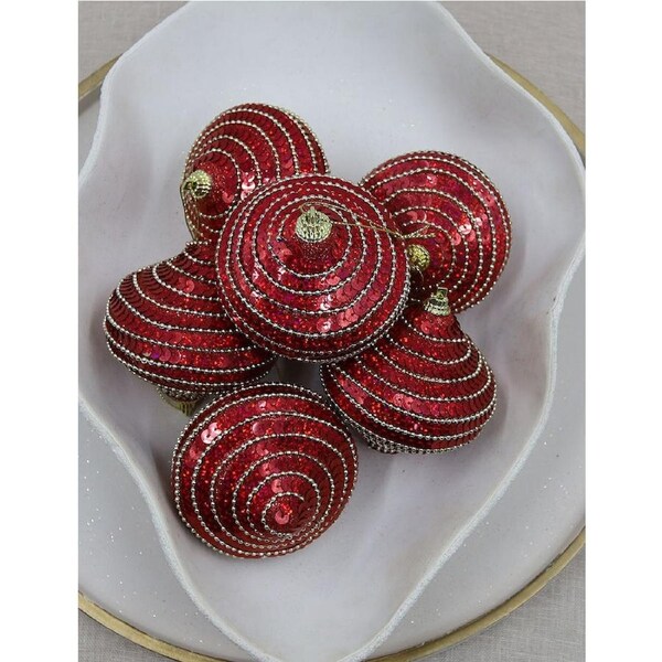 Red Onion Foam Christmas Sequin Baubles 80mm 6 Pack