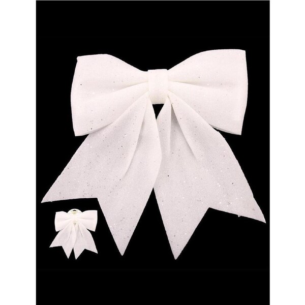 White Glitter Christmas Tree Bow 35 x 40cm