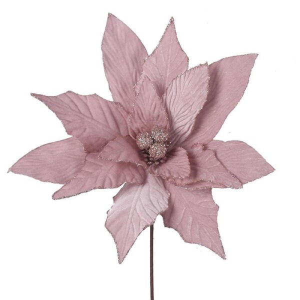Pale Pink Velour Poinsettia Flower Pick 27cm