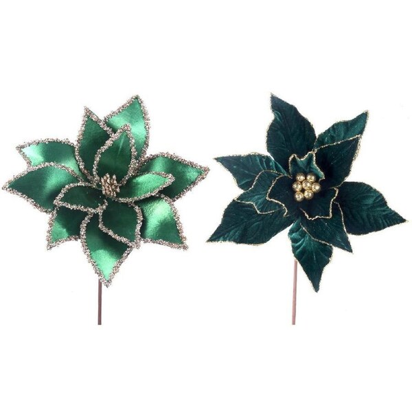 Emerald Poinsettia Flower Pick 30cm 2 Pack