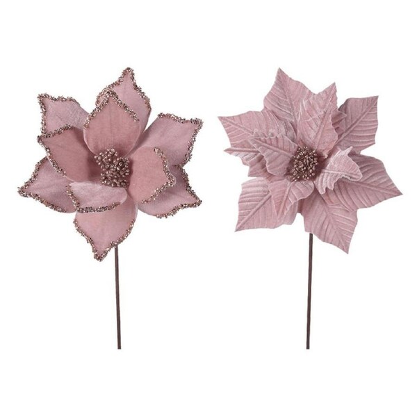 Pale Pink Velour Poinsettia Flower Pick 27cm 2 Pack
