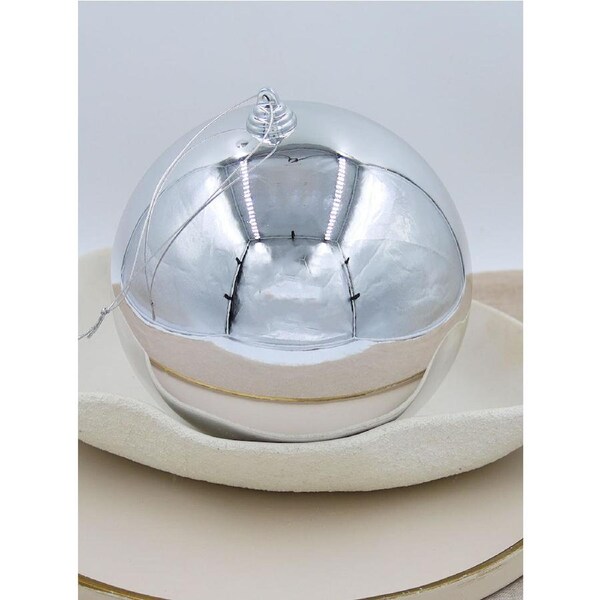 Silver 200mm Christmas Baubles Gloss 4 Pack