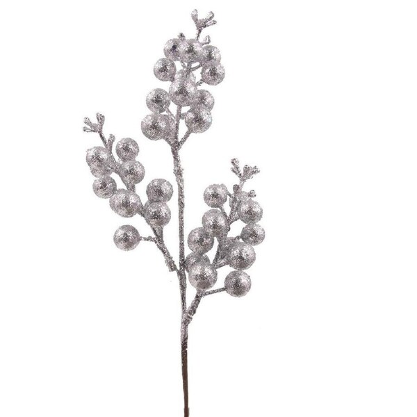SILVER BERRY GLITTER Pick 20cm
