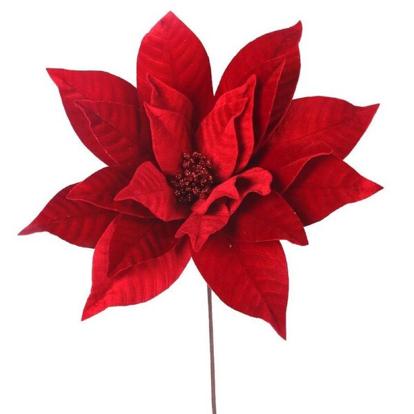 RED Velour Poinsettia Flower Pick 45cm