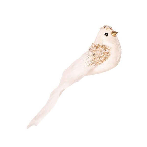 Ivory & Champagne Bird Christmas Tree Clip Feathered Tail 25cm