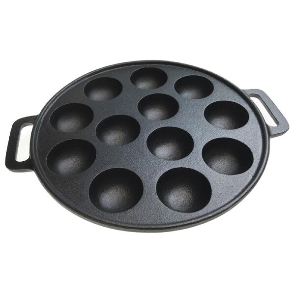 Cast Iron 12 Dimple Thai Coconut Kanom Krok Pancake Pan with Handles