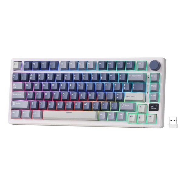 RK ROYAL KLUDGE M75 Mechanical Keyboard, RGB, 2.4Ghz/BT/Wired, Customized Switches, Blue, Mixed Color