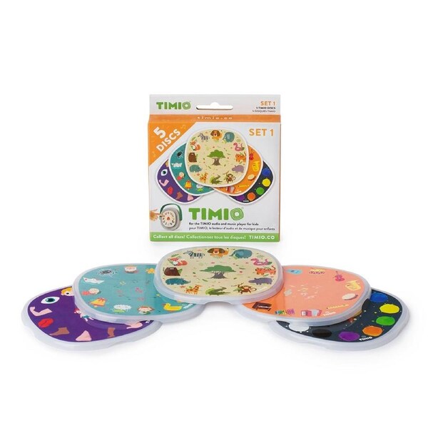TIMIO Audio Learning Discs Set 1 – 5 Magnetic ABS Plastic Discs (Multilingual, Ages 2-6, New)