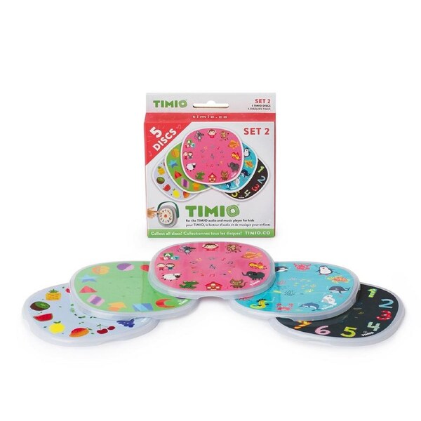 TIMIO Audio Learning Discs Set 2 – 5 Magnetic ABS Plastic Discs (Multilingual, Ages 2-6, New)