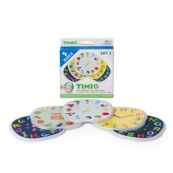 TIMIO Audio Learning Discs Set 3 – 5 Magnetic ABS Plastic Discs (Multilingual, Ages 2-6, New)