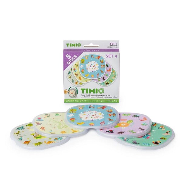 TIMIO Audio Learning Discs Set 4 – 5 Magnetic ABS Plastic Discs (Multilingual, Ages 2-6, New)
