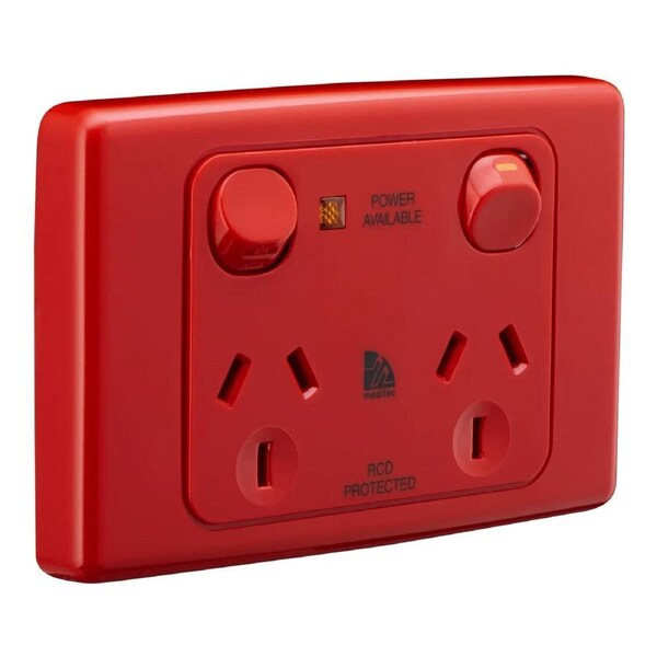 Clipsal ML2025-RD - Medilec Red Double GPO 10A RCD Protected - 250V