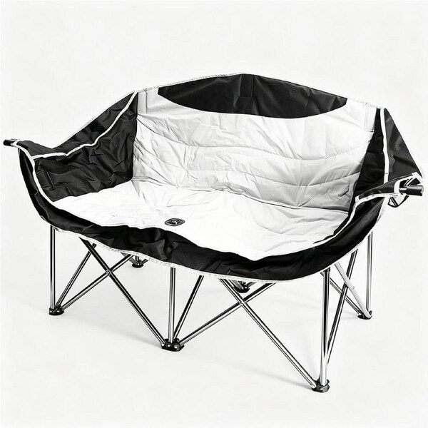 Double Camping Chairs Outdoor Lawn Camping Couch Heavy Duty Folding Chairs Strong Loading Capacity Metal Frame Oxford Fabric with Armrests and Cup Holders