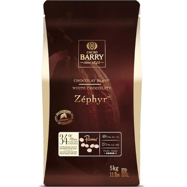 Cacao Barry White Zephyr Couverture White Chocolate 30% Pistols 5kg Bag