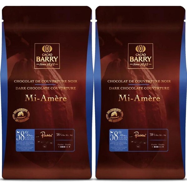 Cacao Barry Mi-Amere Dark Couverture Chocolate Pistols 58% 10kg 2 Pack