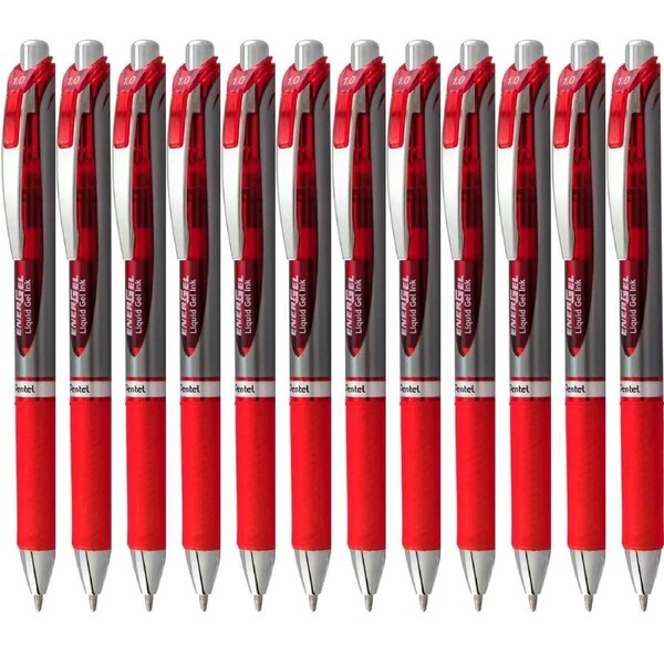 Pentel BL80 Energel Retractable Gel Ink Pens 1.0mm Red Box 12