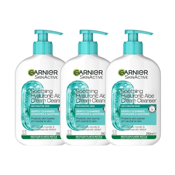3 x Garnier SkinActive Soothing Hyaluronic Aloe Cream Cleanser 250mL