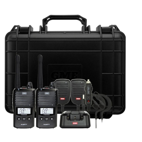 GME UHF CB 5/1 Watt Handheld Radio Twin Pack w/ Accessories Black