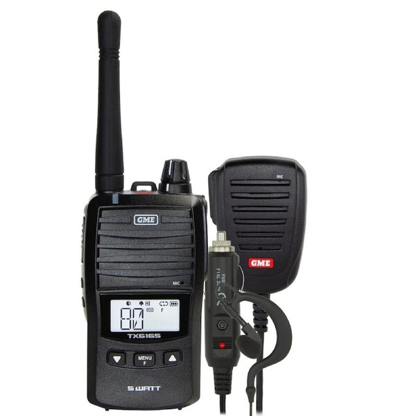GME UHF CB 5/1 Watt IP67 Waterproof Handheld Radio w/ Accessories Black