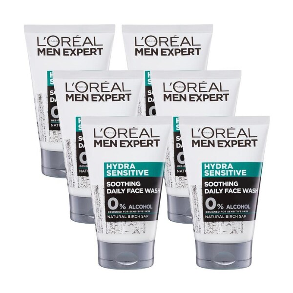 6 x L'Oreal Paris Men Expert Hydra Sensitive Soothing Daily Face Wash 100mL