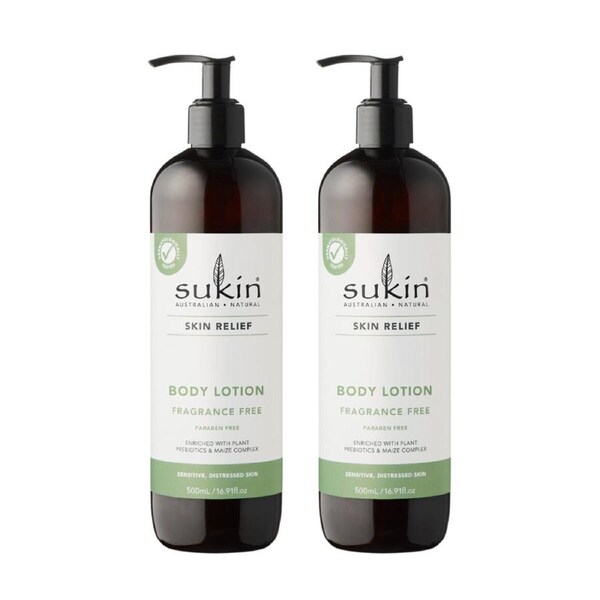 2 x Sukin Skin Relief Fragrance-Free Body Lotion 500mL