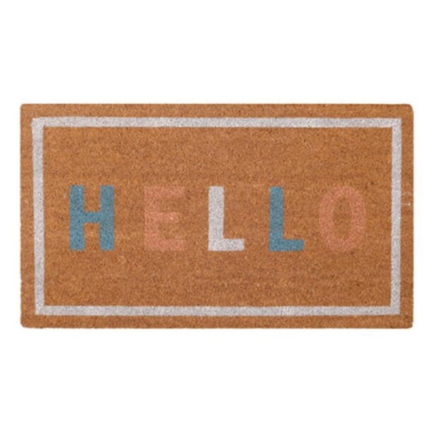 Maine And Crawford Hello Coir Doormat Pastel Colours 15mm Thickness 70x40cm
