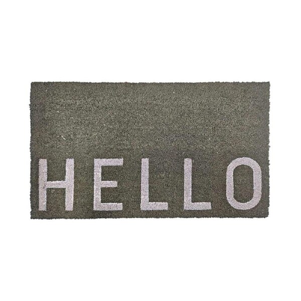 Maine And Crawford Sage White Print Hello Coir Doormat 70x40cm