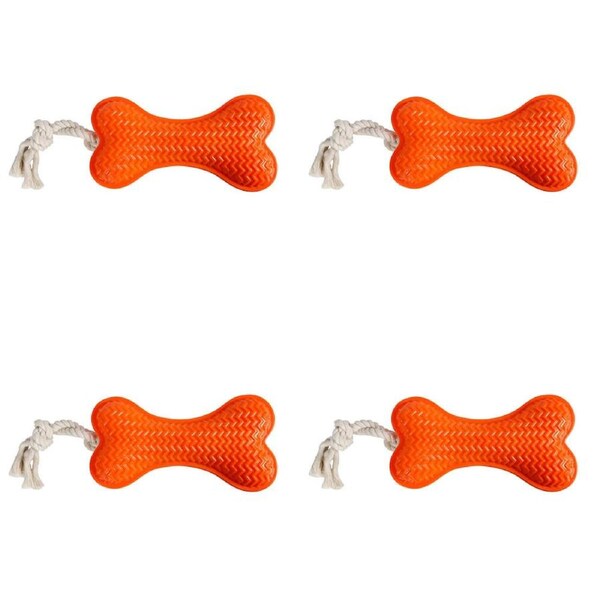 4PK Pro Pet Care TPR Dog Bone Fetch Toy With Rope 34x12cm Assorted
