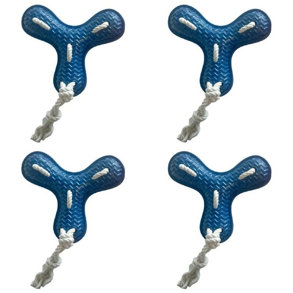 4PK Pro Pet Care TPR Tri Fetch Dog Toy With Rope 34x24cm Assorted