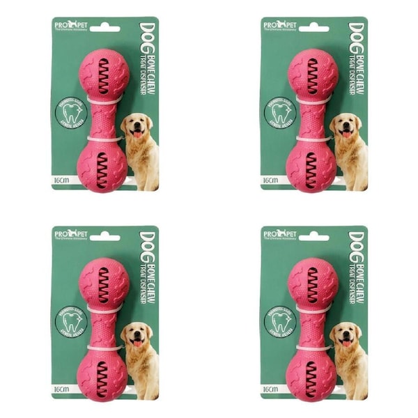 4PK Pro Pet Care Dog Bone Chew Treat Dispenser Teeth Cleaning Toy 16cm Assorted