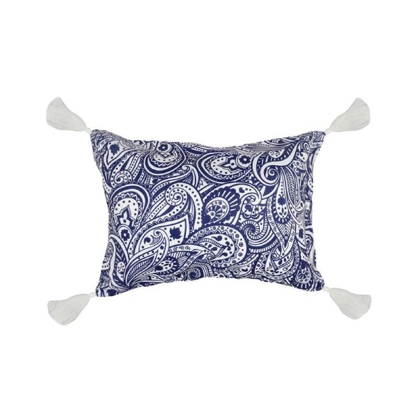 Good Vibes Inflatable Beach Pillow With Tassels Tahitian Blue 40x29x13cm