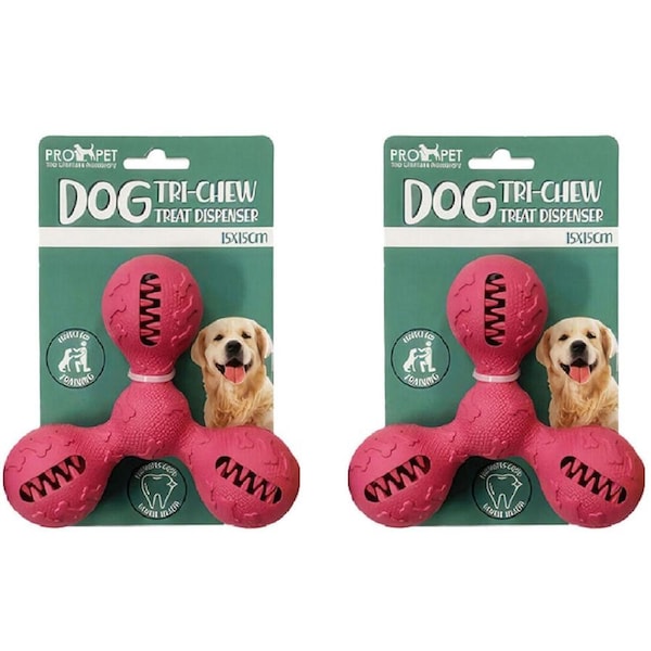 2PK Pro Pet Care Tri Treat Dispenser Teeth Cleaning Dog Toy 15x15cm Assorted