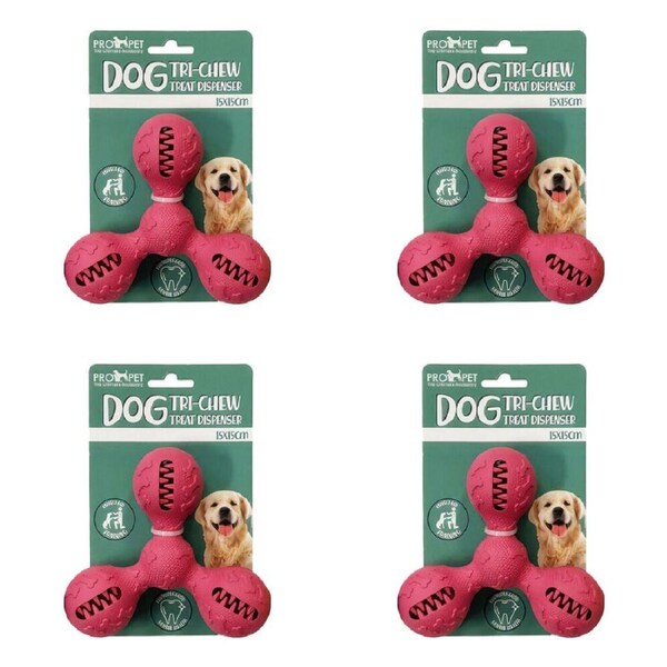 4PK Pro Pet Care Tri Treat Dispenser Teeth Cleaning Dog Toy 15x15cm Assorted