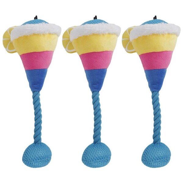 3PK Pro Pet Care Cocktail Glass Dog Toy With Squeaker 28cm Assorted