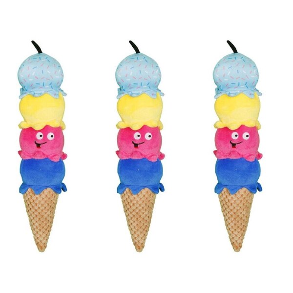 3PK Pro Pet Care Ice Cream Cone Plush Dog Toy Detachable Squeaky Scoops Assorted