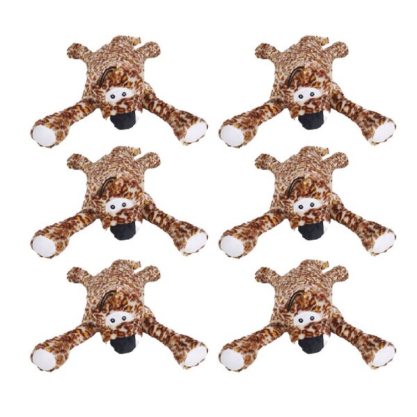 6PK Pro Pet Care Lie Down Tiger Plush Dog Toy With Squeaker 43cm Assorted
