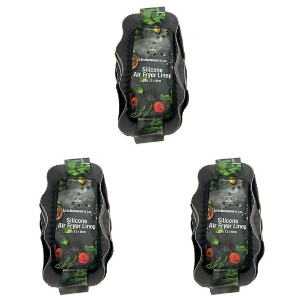 3x 2pc Kitchenware Co Silicone Rectangle Air Fryer Liner 22x13x8cm Grey
