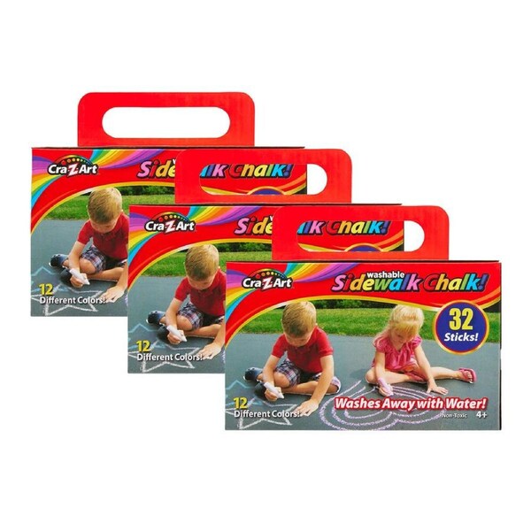 3x 32pc Cra-Z-Art Stationery Washable Sidewalk Chalk Pack 3y+ Multi Colours