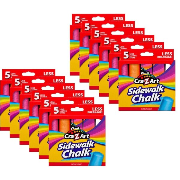 12x 5pc Cra-Z-Art Stationery Washable Sidewalk Chalk Pack 3y+ Multi Colours