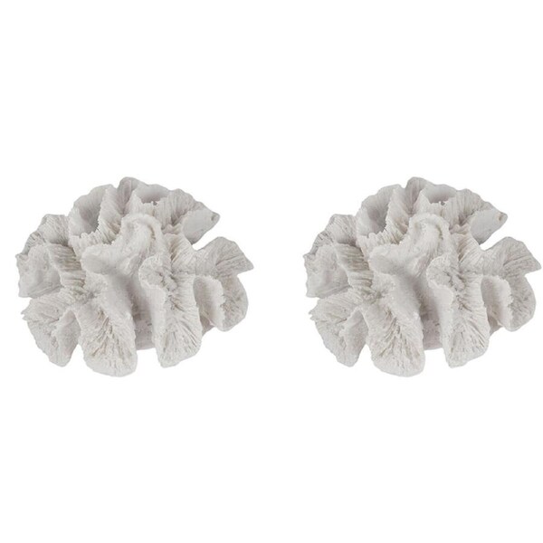 2PK Maine And Crawford Home Decor White Coral Resin Sculpture 15x15x7cm