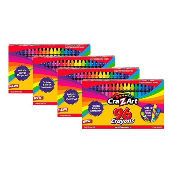4x 96pc Cra-Z-Art Stationery Drawing Crayons w/ Sharpener & Bonus Marker 3y+