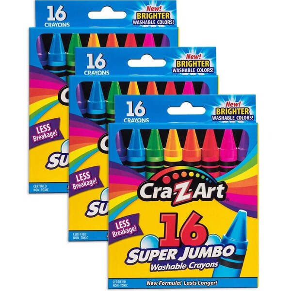 3x 16pc Cra-Z-Art Stationery Super Jumbo Washable Kids Drawing Crayons 3y+