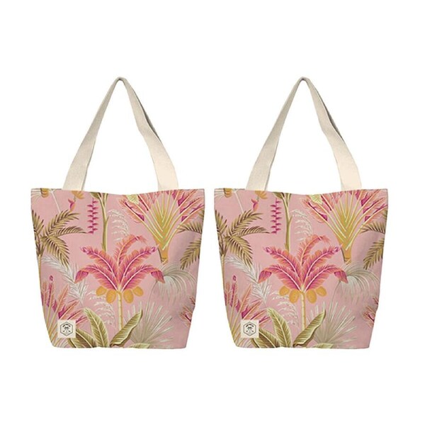 2PK Good Vibes Canvas Beach Bag With Zip Tropicana Print 41x47x15cm