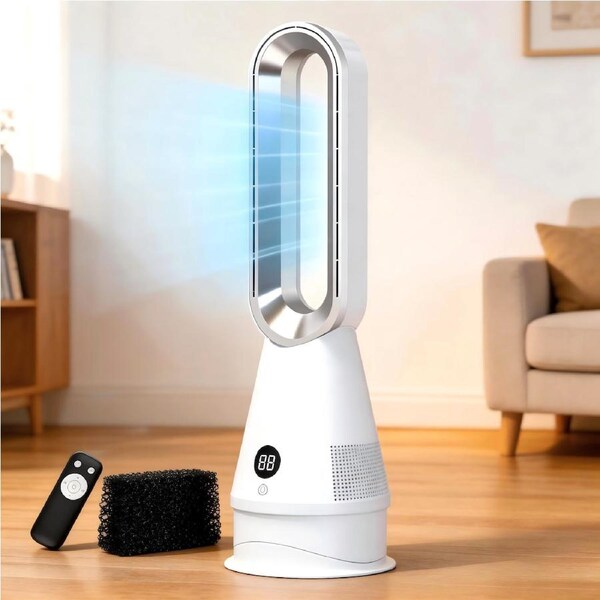ADVWIN Bladeless Tower Fan & Airflow Purifying with Remote, Sleep Mode, 8 Speeds, 9H Timing, Baby-Safe, Portable Standing Fans for Bedroom, Home & Office Use, White